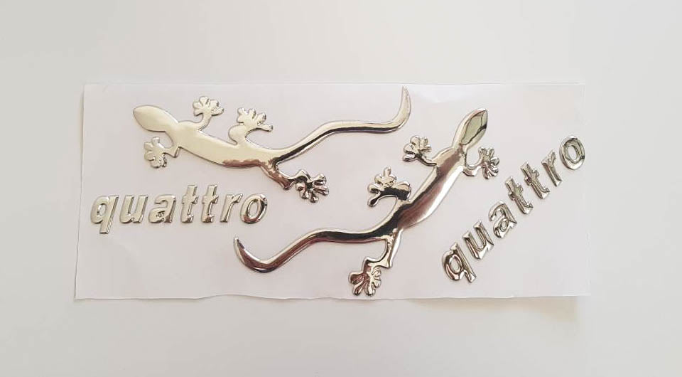 Емблема стикер QUATTRO гущер лепяща 3D цвят: червен , сив , златен