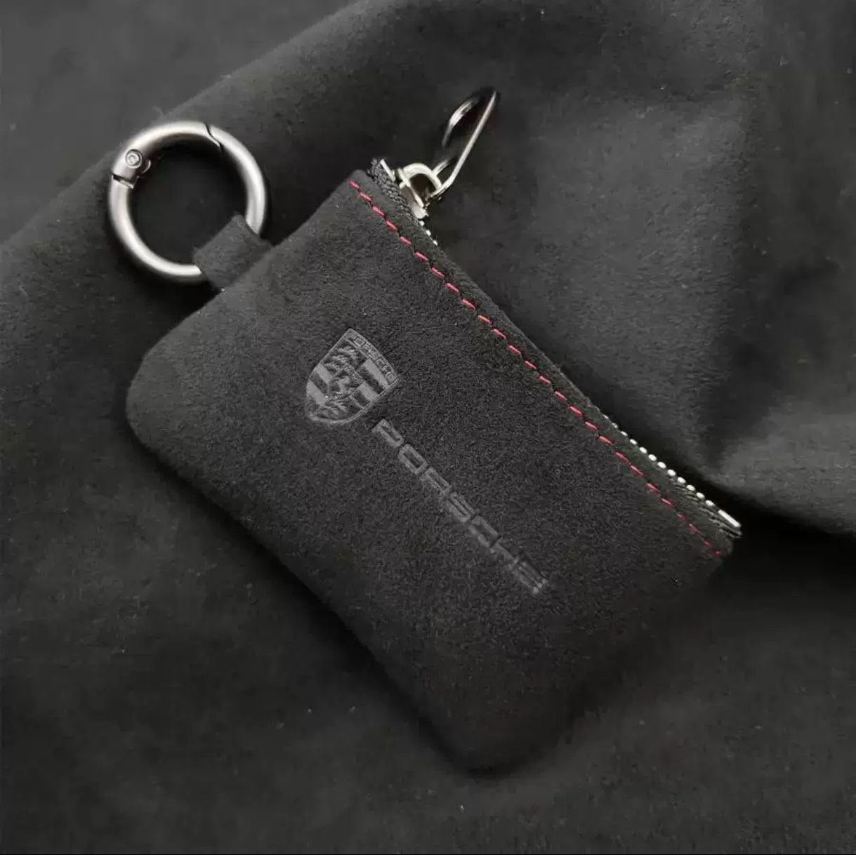 Кожен калъф за ключ Алкантара