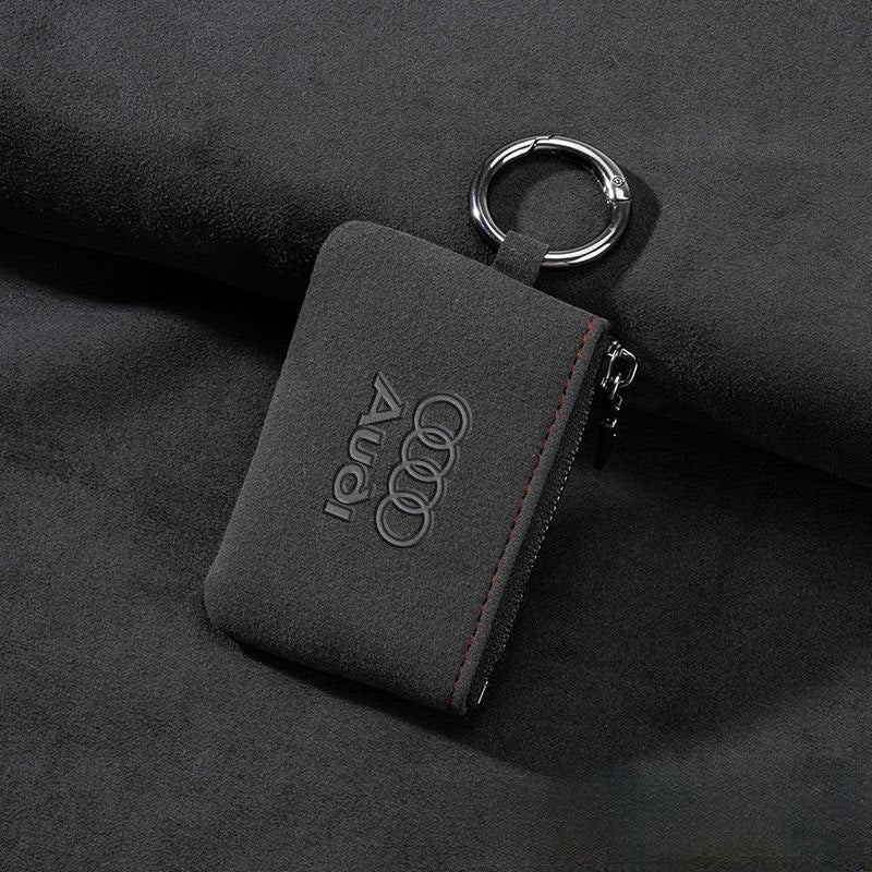 Кожен калъф за ключ Алкантара