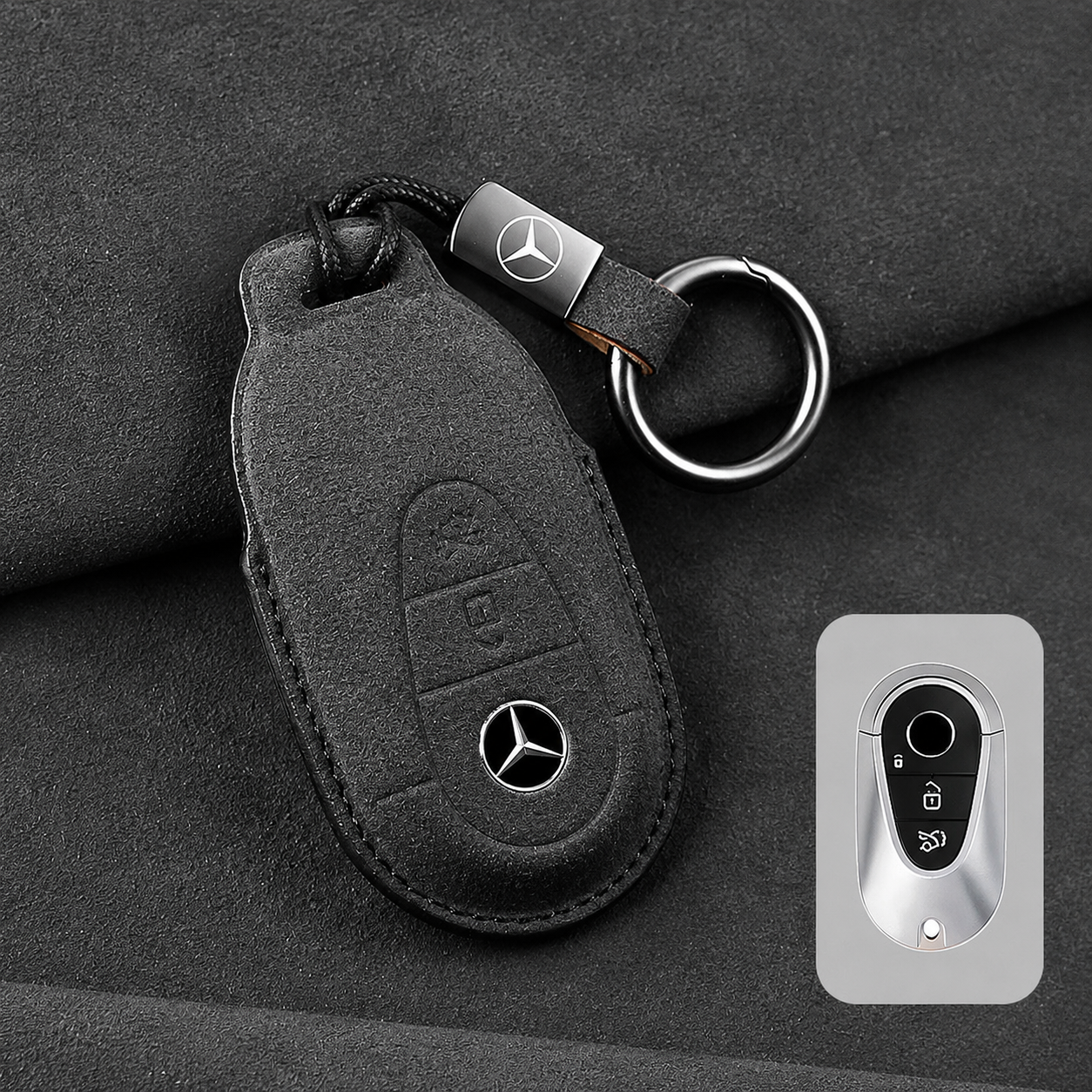 Луксозен калъф за ключ Mercedes от Алкантара с ключодържател