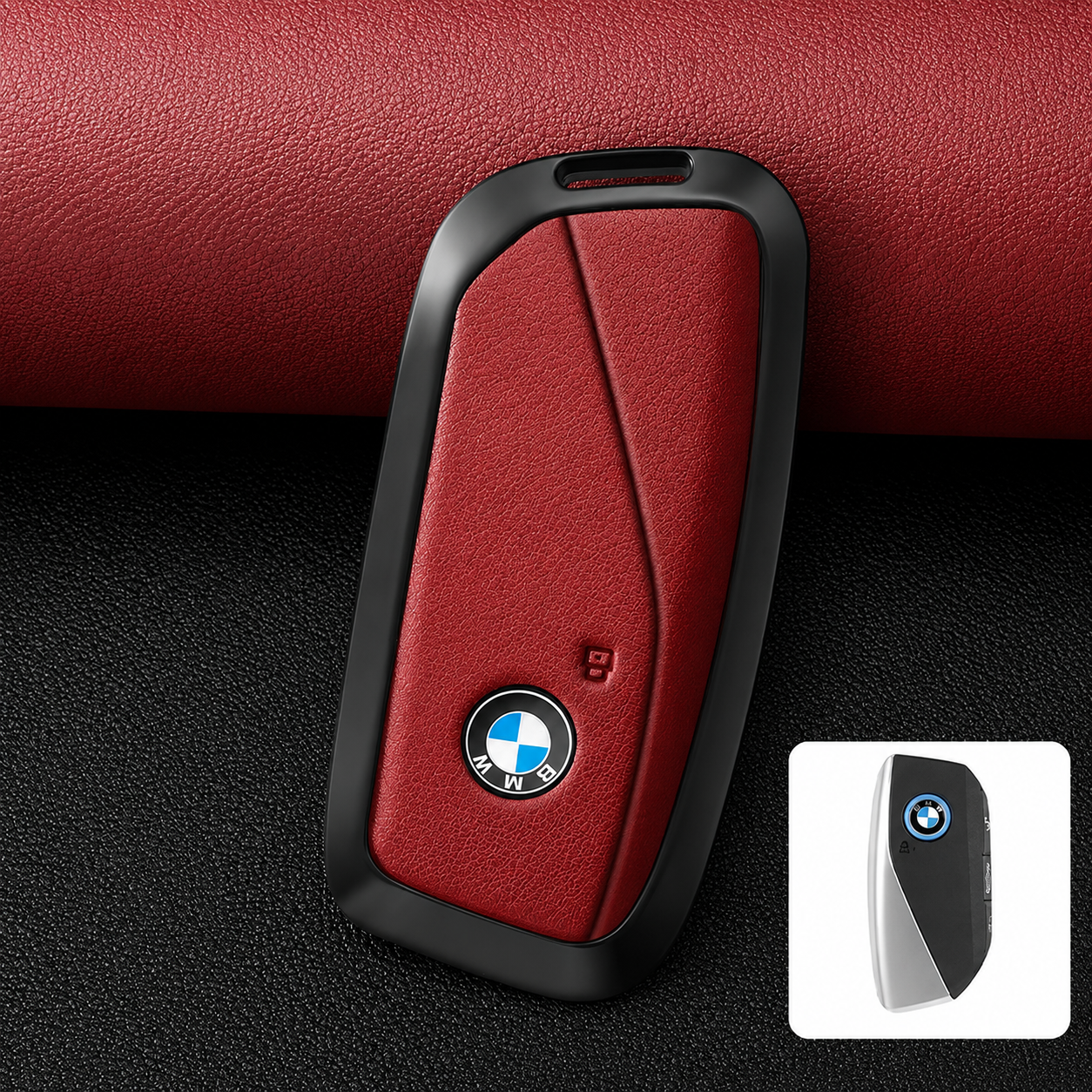 Премиум метален калъф за ключ BMW – черен защитен дизайн ЧЕРВЕН