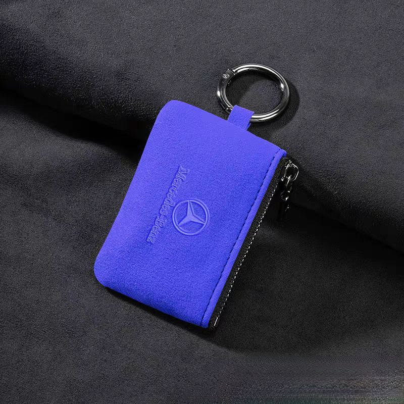 Универсален Кожен калъф за ключ Mercedes Алкантара 5 цвята СИН