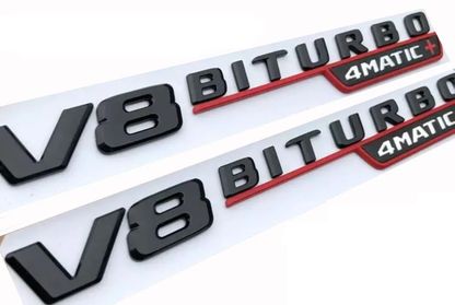 Емблема 2бр V8 BITURBO 4matic Черен + червен