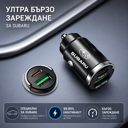 Автомобилно зарядно 100W с USB-C и USB – Бързо зареждане