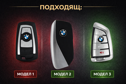 Премиум калъф за ключ BMW Mpower с кожен ключодържател – метален корпус