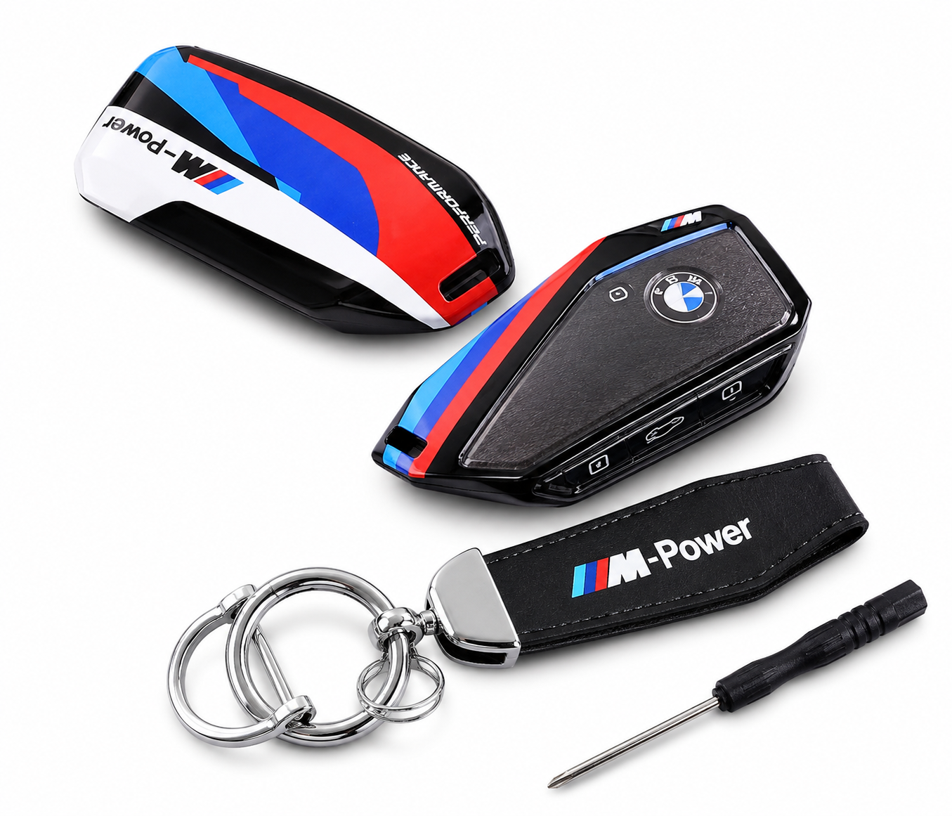 Спортен калъф за ключ BMW M Performance с кожен ключодържател