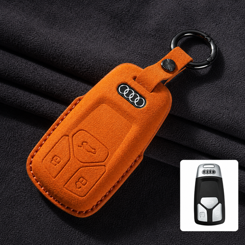 Калъф за ключ Audi от Алкантара с метален ключодържател – Премиум защита ОРАНЖЕВ