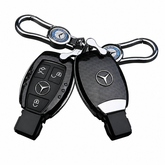 Калъф за ключ Mercedes с карбонов дизайн + метален ключодържател