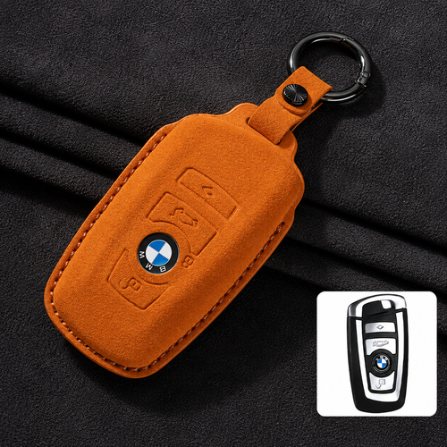 Премиум калъф за ключ BMW от Алкантара с ключодържател – 3 цвята ОРАНЖЕВ