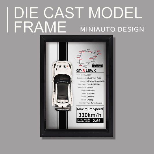 3D Макетна Колa в Рамка Nissan GT-R LBWK – Метален Модел с Отварящи Се Врати