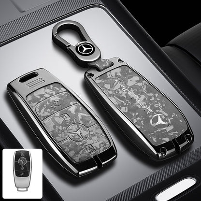 Метален калъф за ключ Mercedes-Benz + ключодържател премиум дизайн СИВ