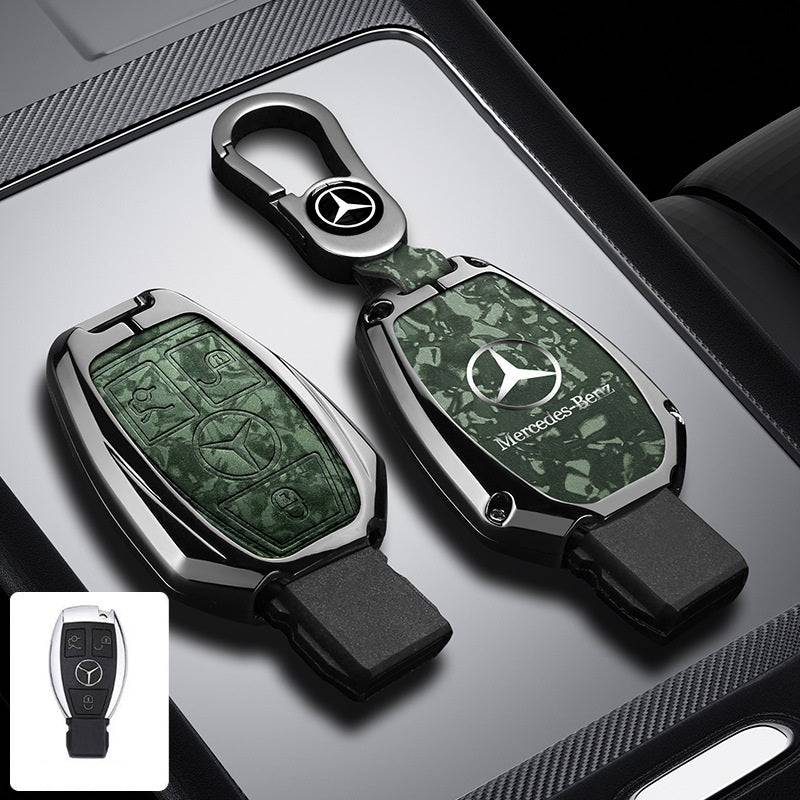 Метален калъф за ключ Mercedes-Benz + ключодържател премиум дизайн ЗЕЛЕН