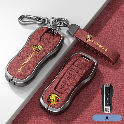 Калъф за ключ Porsche – кожа + метал (луксозен дизайн) БОРДО А