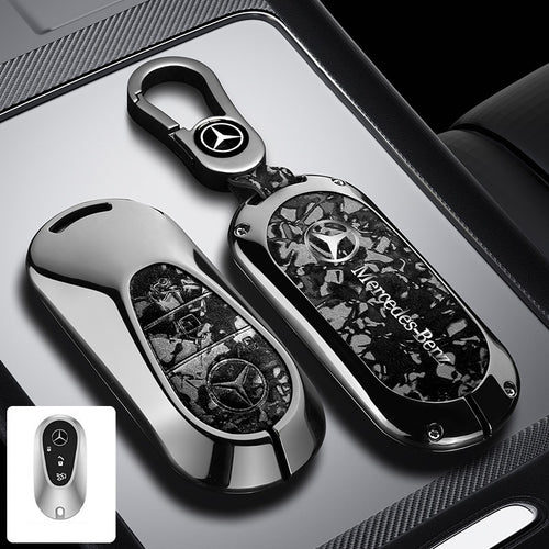 Метален калъф за ключ Mercedes-Benz + ключодържател премиум дизайн ЧЕРЕН