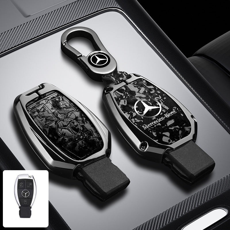 Метален калъф за ключ Mercedes-Benz + ключодържател премиум дизайн ЧЕРЕН