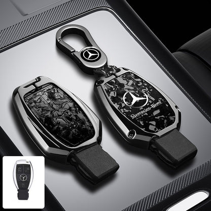 Метален калъф за ключ Mercedes-Benz + ключодържател премиум дизайн ЧЕРЕН