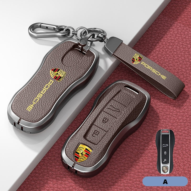 Калъф за ключ Porsche – кожа + метал (луксозен дизайн) КАФЯВ А