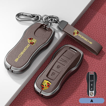 Калъф за ключ Porsche – кожа + метал (луксозен дизайн) КАФЯВ А