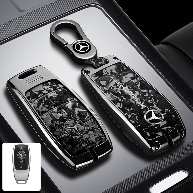 Метален калъф за ключ Mercedes-Benz + ключодържател премиум дизайн ЧЕРЕН