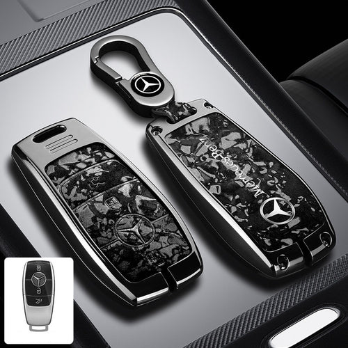 Метален калъф за ключ Mercedes-Benz + ключодържател премиум дизайн ЧЕРЕН