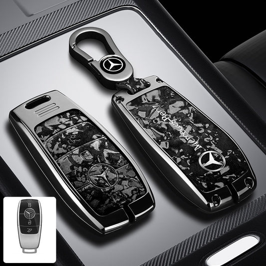 Метален калъф за ключ Mercedes-Benz + ключодържател премиум дизайн ЧЕРЕН