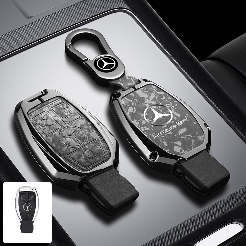 Метален калъф за ключ Mercedes-Benz + ключодържател премиум дизайн СИВ