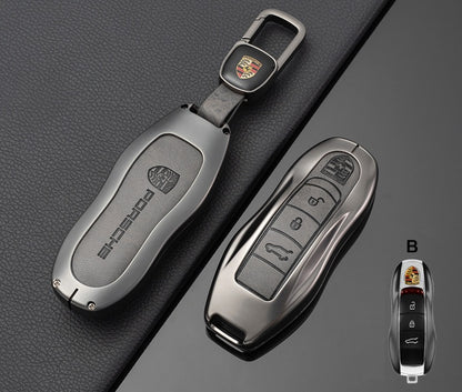 Премиум кожен калъф за ключ Porsche с метален корпус СИВ " B "