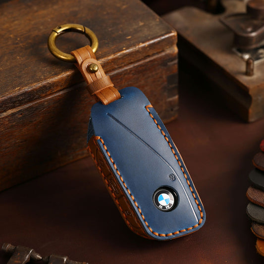 Ръчно изработен кожен калъф за BMW ключ – Premium Handmade (3 цвята) СИН
