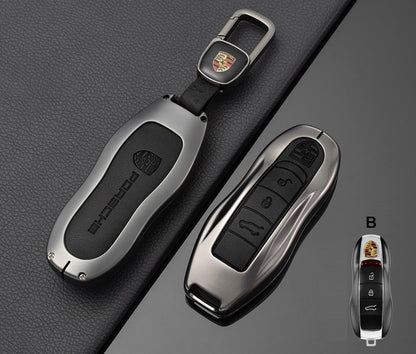 Премиум кожен калъф за ключ Porsche с метален корпус ЧЕРЕН " B "