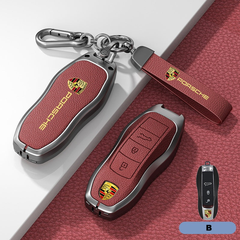 Калъф за ключ Porsche – кожа + метал (луксозен дизайн) БОРДО B