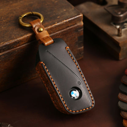 Ръчно изработен кожен калъф за BMW ключ – Premium Handmade (3 цвята) ЧЕРЕН