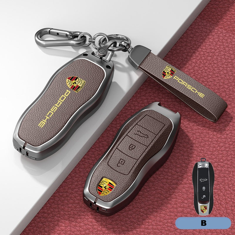Калъф за ключ Porsche – кожа + метал (луксозен дизайн) КАФЯВ B