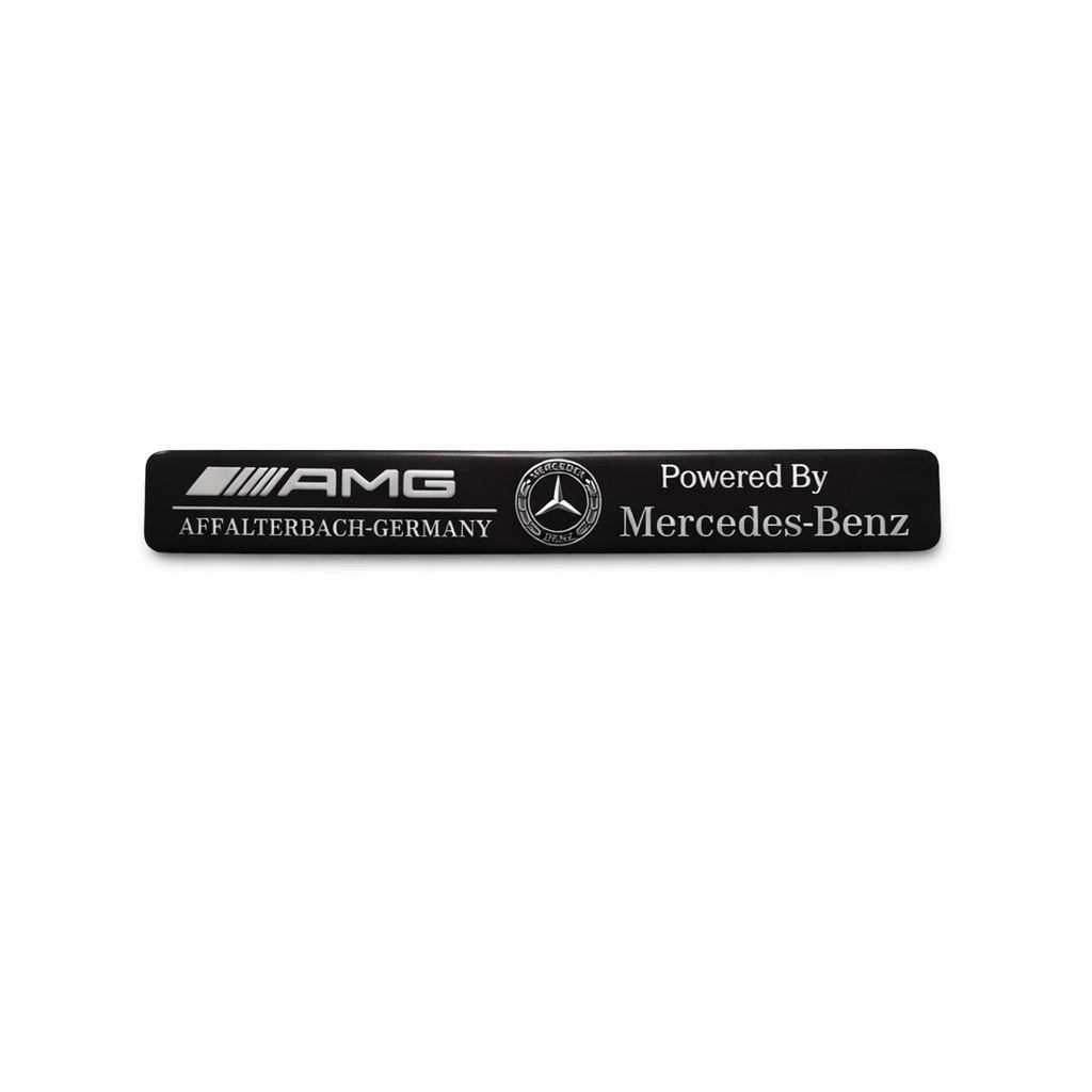 AMG метална емблема 10.7×1.3 см – Powered by Mercedes-Benz ЧЕРЕН