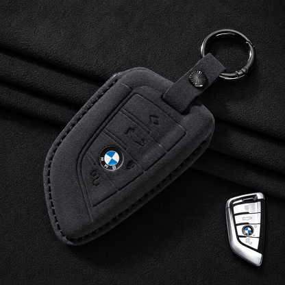 Премиум калъф за ключ BMW от Алкантара с ключодържател – 3 цвята ЧЕРЕН