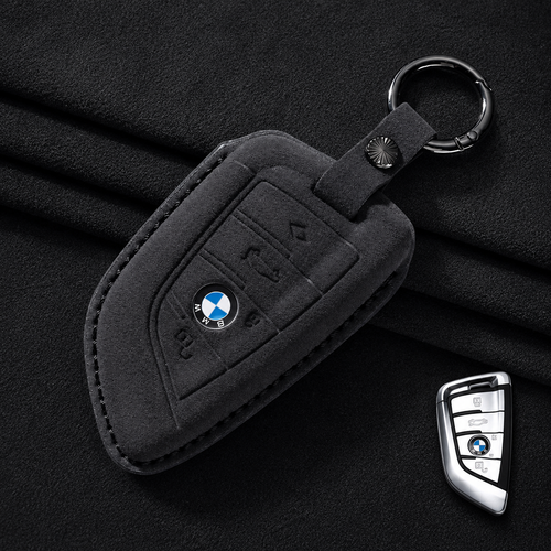 Премиум калъф за ключ BMW от Алкантара с ключодържател – 3 цвята ЧЕРЕН
