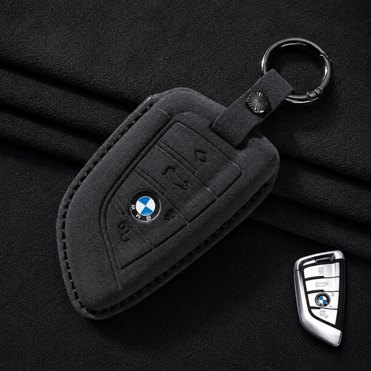 Премиум калъф за ключ BMW от Алкантара с ключодържател – 3 цвята ЧЕРЕН