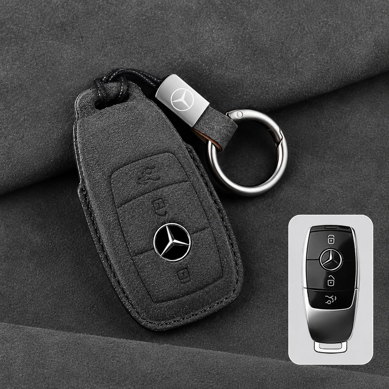 Луксозен калъф за ключ Mercedes от Алкантара с ключодържател
