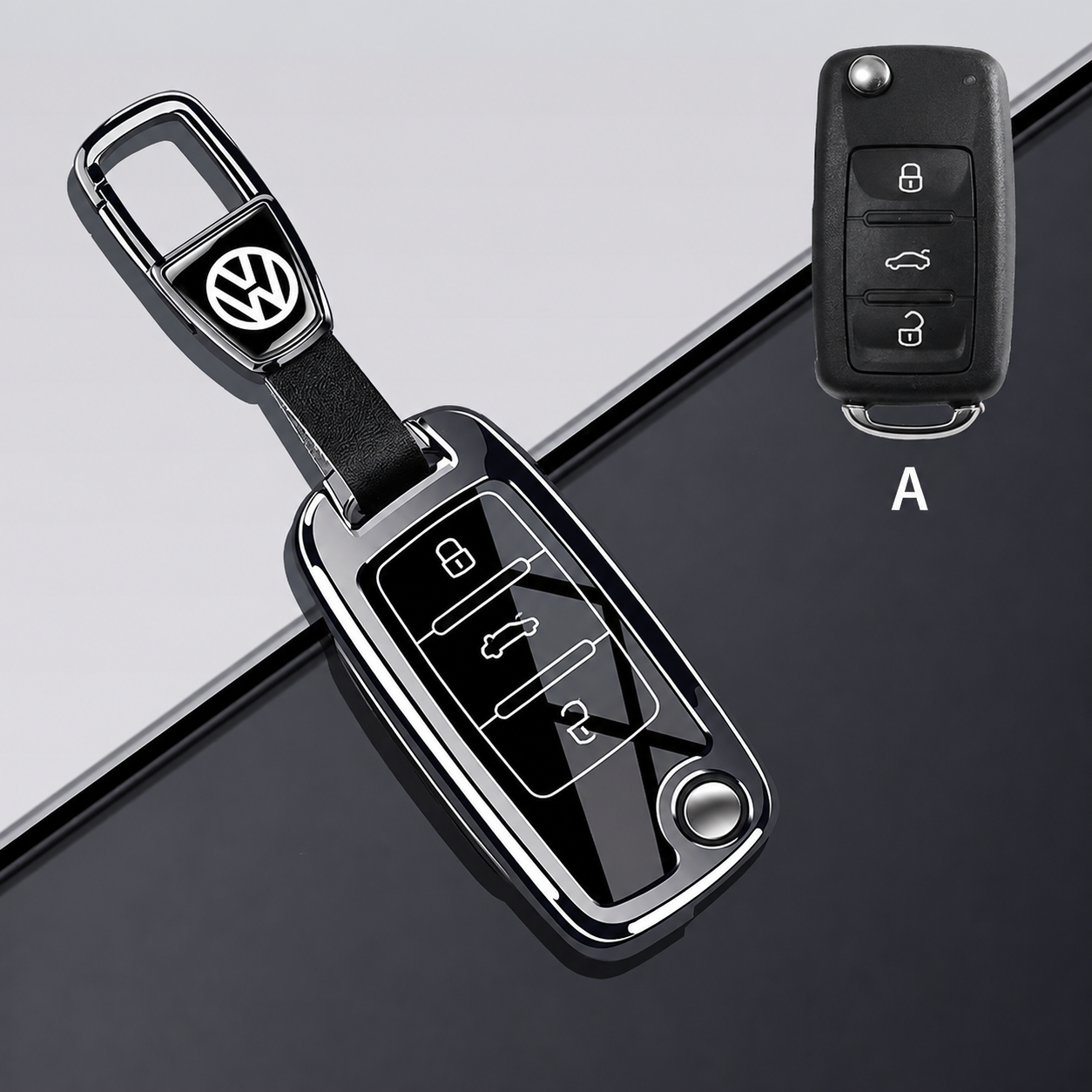Калъф за автомобилен ключ Volkswagen – черен с ключодържател