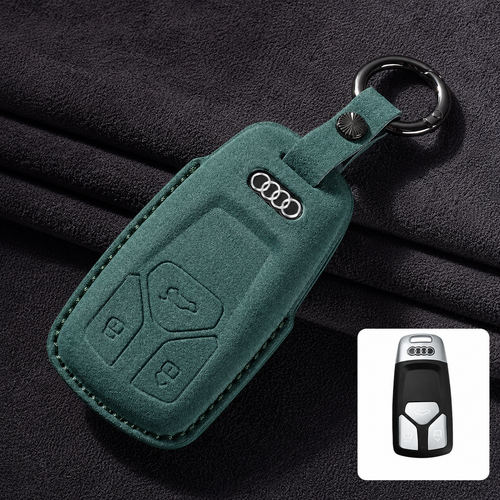 Калъф за ключ Audi от Алкантара с метален ключодържател – Премиум защита ЗЕЛЕН