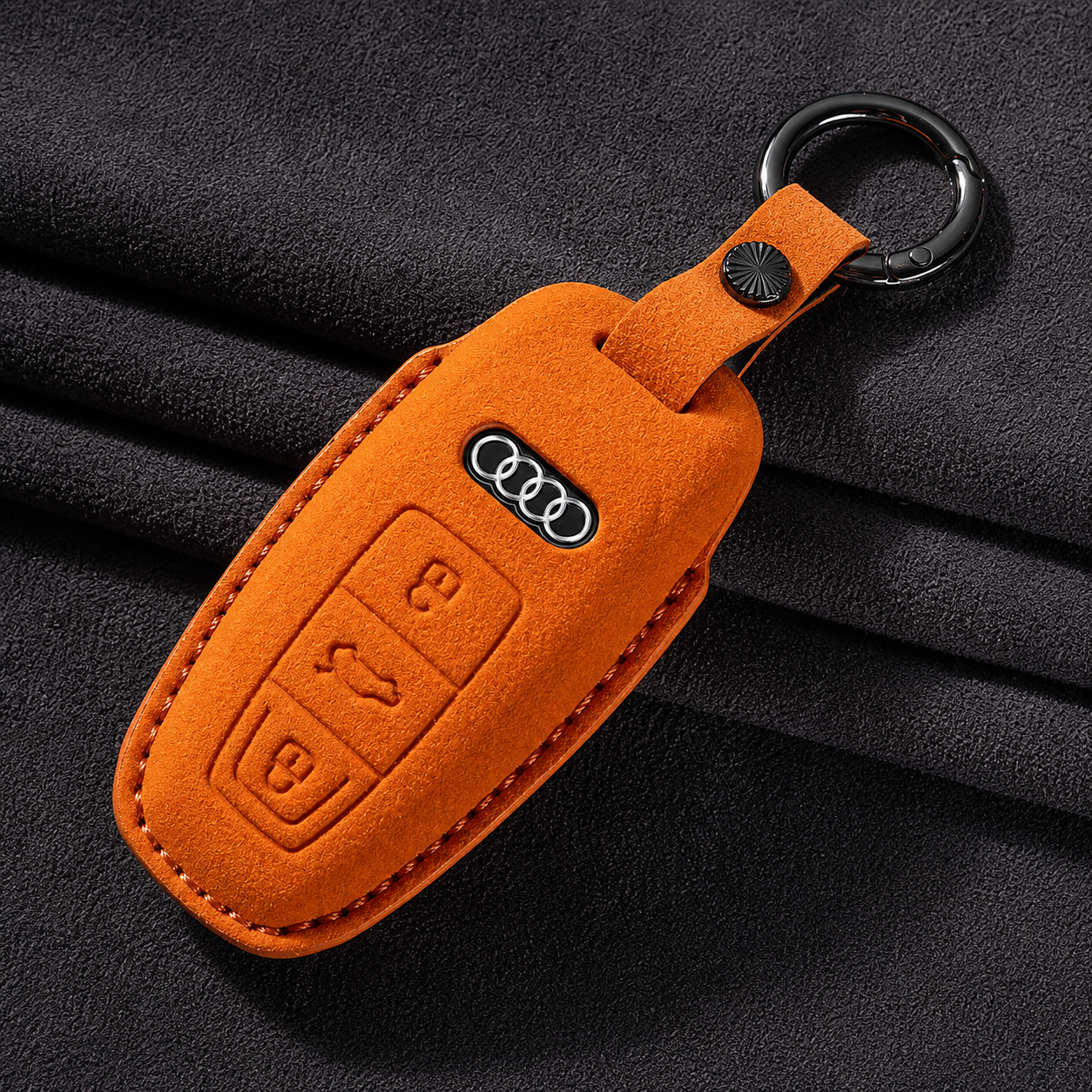 Калъф за ключ Audi от Алкантара с метален ключодържател – Премиум защита