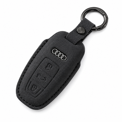 Калъф за ключ Audi от Алкантара с метален ключодържател – Премиум защита ЧЕРЕН