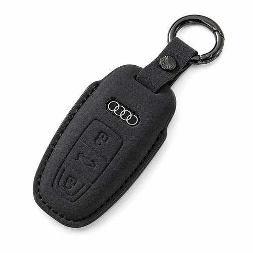 Калъф за ключ Audi от Алкантара с метален ключодържател – Премиум защита ЧЕРЕН