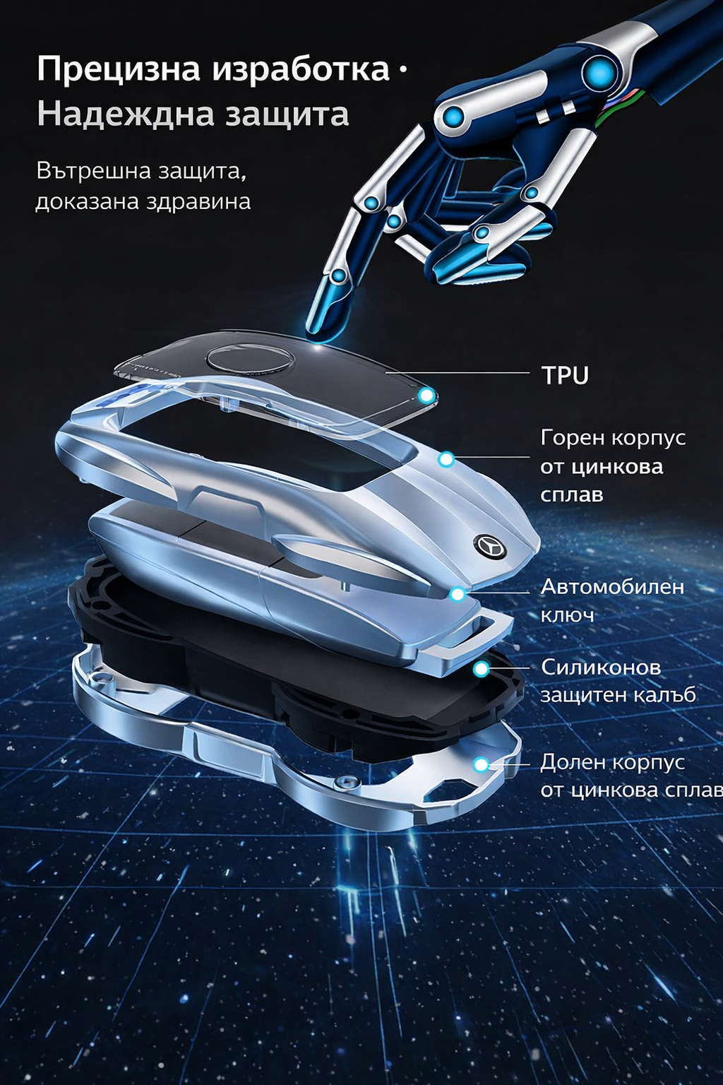 Метален калъф за ключ Mercedes-AMG + ключодържател – премиум защита и спортен стил