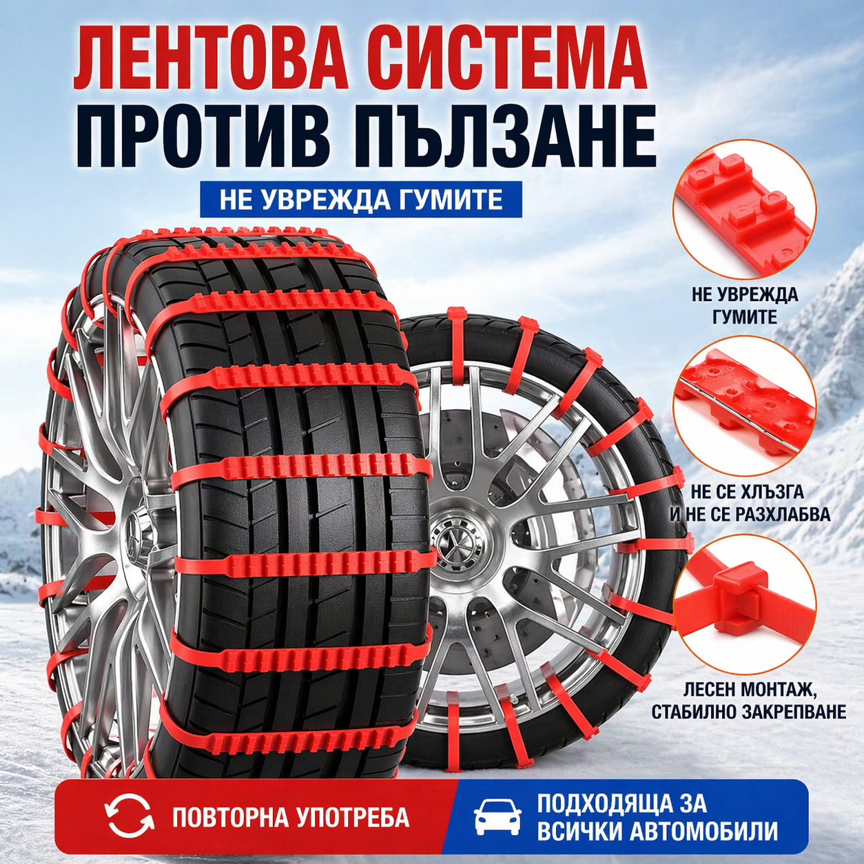 Пластмасови вериги за сняг – антислип скоби за гуми (универсални)