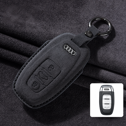 Калъф за ключ Audi от Алкантара с метален ключодържател – Премиум защита ЧЕРЕН