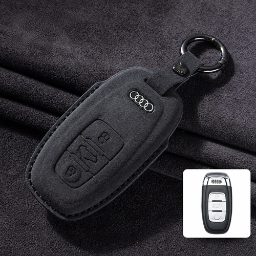 Калъф за ключ Audi от Алкантара с метален ключодържател – Премиум защита ЧЕРЕН