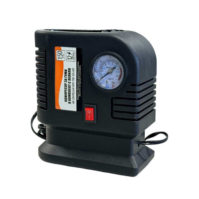Авариен комплект за ремонт на гуми – компресор 12V 150 PSI + течен уплътнител 500 мл