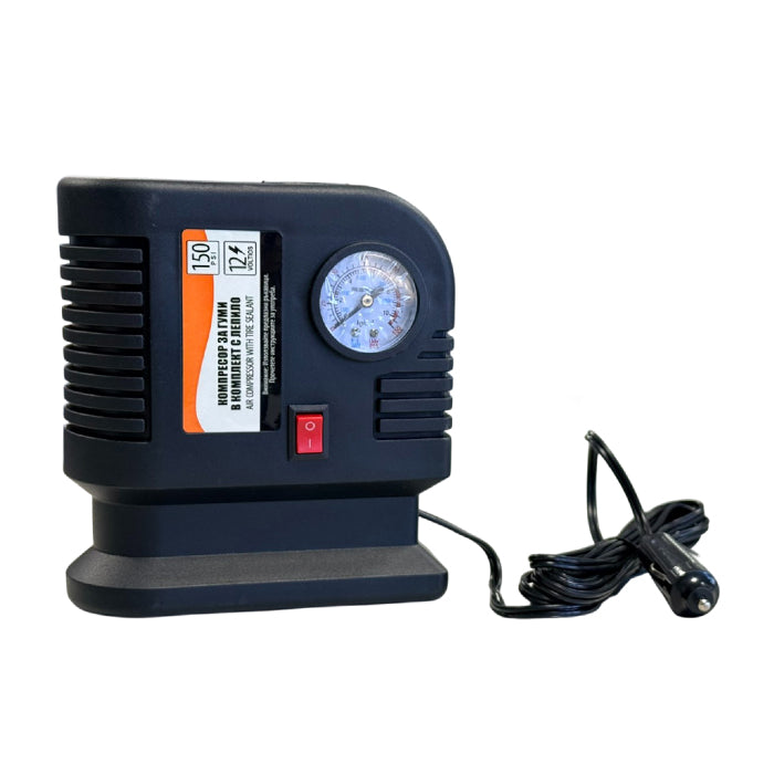 Авариен комплект за ремонт на гуми – компресор 12V 150 PSI + течен уплътнител 500 мл