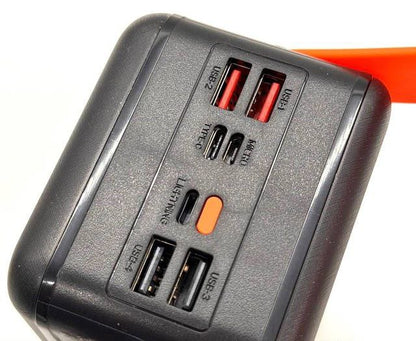 Външна батерия (Power bank) 100 000 mAh със слънчев панел и адаптери, модел YM-638CX, черен цвят.