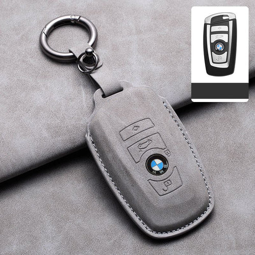 Кожен калъф за ключ BMW от алкантара – премиум защита и елегантен стил СИВ